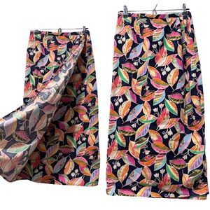 Talbots Womens Maxi Skirt Size 8 Colorful Cotton Corduroy Leaf Print Wrap Petite